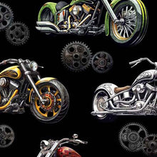 Load image into Gallery viewer, QT Fabrics - Heavy Metal - Motorcycles Black - 1/2 YARD CUT