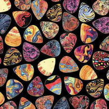 Load image into Gallery viewer, QT Fabrics - Rock n Roll Fantasy - Guitar Pics - 1/2 YARD CUT