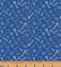 Load image into Gallery viewer, Kanvas - Construction Crew Glow - Tools & Hardware Blue - 1/2 YARD CUT