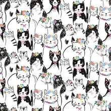 Load image into Gallery viewer, Timeless Treasures - Just Purrfect - Pretty Cats & Florals - 1/2 YARD CUT