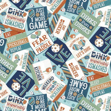 Load image into Gallery viewer, P&B Textiles - Pickleball Champ - Tossed Pickleball Patches - 1/2 YARD CUT