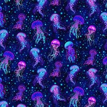 Load image into Gallery viewer, Timeless Treasures - Electric Ocean - Bioluminescent Jellyfish - 1/2 YARD CUT