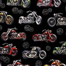 Load image into Gallery viewer, QT Fabrics - Heavy Metal - Motorcycles Black - 1/2 YARD CUT