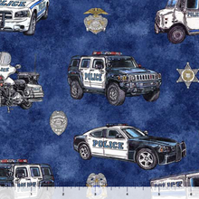 Load image into Gallery viewer, QT Fabrics - American Heroes Police - Police Cars - 1/2 YARD CUT