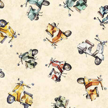 Load image into Gallery viewer, QT Fabrics - Globetrotter - Scooters Cream- 1/2 YARD CUT