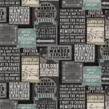 Load image into Gallery viewer, Clothworks - Explore - Signs Black - 1/2 YARD CUT