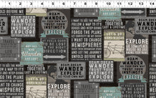 Load image into Gallery viewer, Clothworks - Explore - Signs Black - 1/2 YARD CUT