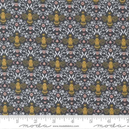 Moda Fabrics - Midnight in the Garden - Honeybee Toile Charcoal - 1/2 YARD CUT