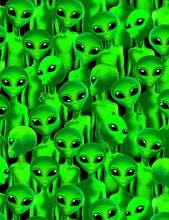 Load image into Gallery viewer, Timeless Treasures - Packed Green Aliens - 1/2 YARD CUT
