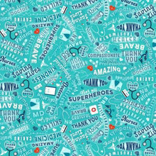 Load image into Gallery viewer, Timeless Treasures - Everyday Heroes - Aqua Medical Heroes - 1/2 YARD CUT - Dreaming of the Sea Fabrics

