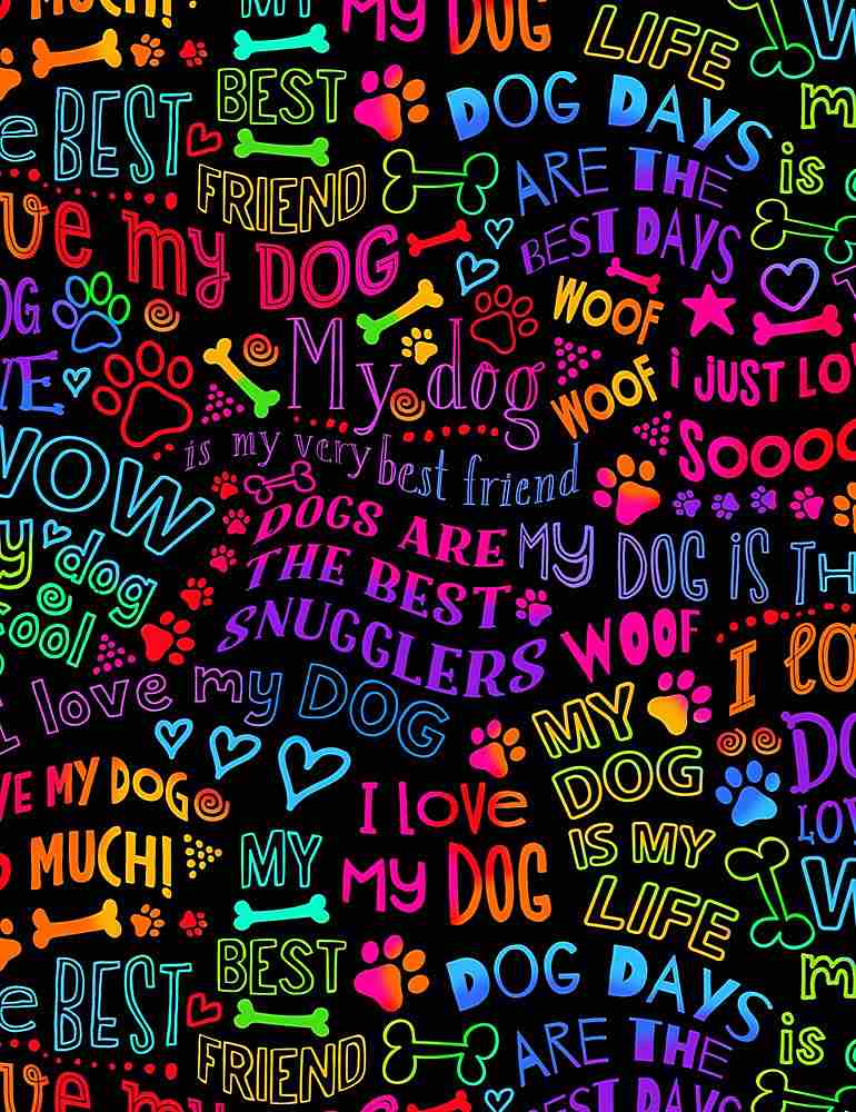 Timeless Treasures I Love My Dog Text Black, Fabric by the Yard