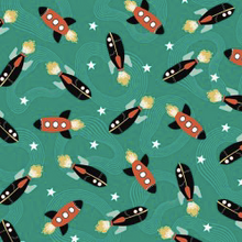 Load image into Gallery viewer, Michael Miller - Ready Your Rockets - Teal - GLOW IN THE DARK - 1/2 YARD CUT