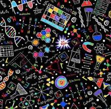 Load image into Gallery viewer, black science math elements periodic table DNA chemical experiment bright science doodles H2O graph calculation timeless treasures fabric