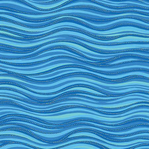 Clothworks - Blue Wave Metallic - 1/2 YARD CUT - Dreaming of the Sea Fabrics