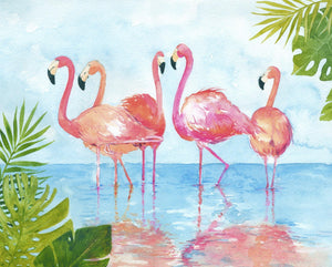 David Textiles - Flamingos and Leaves - Panel 35" x 45" - Dreaming of the Sea Fabrics