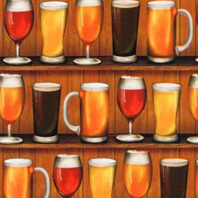 Load image into Gallery viewer, celebration beers on a shelf Robert Kaufman drink guy men stuff wooden beverage Robert Kaufman fabric