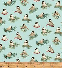 Load image into Gallery viewer, End of Bolt - A Festive Medley - Charming Chickadees Lt Turquoise - 27"