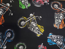 Load image into Gallery viewer, motorcycles black orange yellow green red blue coast to coast David textiles