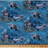 Load image into Gallery viewer, manatees sea turtles ocean life under the sea saltwater coral aqua blue elizabeths studio fabric
