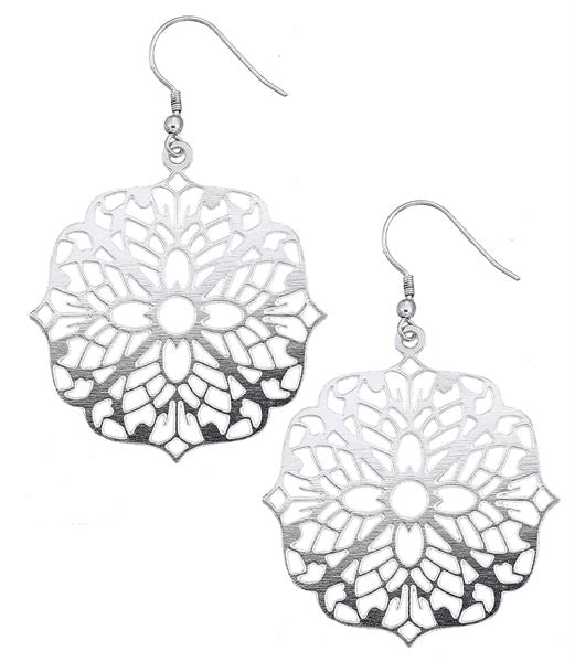 Silver Floral Design Dangle Earrings