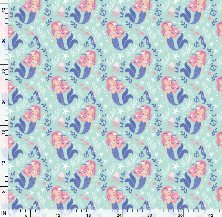 Joann's Fabrics Mint Mermaids 1/2 YARD CUT Dreaming of the Sea