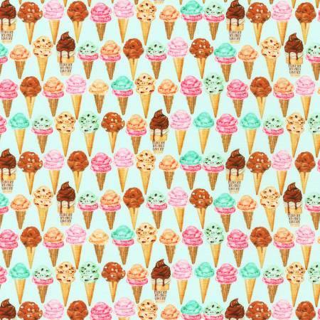 Robert Kaufman - Sweet Tooth - Mint Ice Cream Cones - 1/2 YARD CUT - Dreaming of the Sea Fabrics