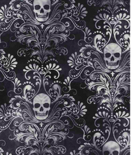 Load image into Gallery viewer, timeless treasures wicked fog damask skulls
