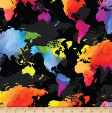 Load image into Gallery viewer, Timeless Treasures - Rainbow World Map - 1/2 YARD CUT