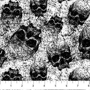 Patrick Lose - Frightful - Scattered Skulls White - 1/2 YARD CUT