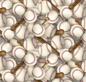 Elizabeth's Studio - Sports - White Baseballs - 1/2 YARD CUT