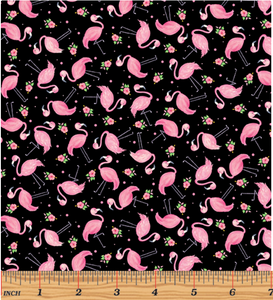 Kanvas - Fun in the Sun - Mini Flamingos Black - 1/2 YARD CUT