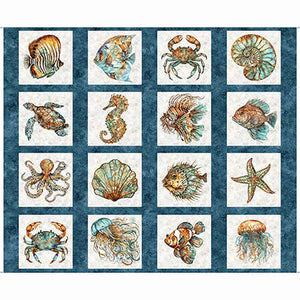 QT Fabrics - Atlantis- Sea Creature Patches Panel - 36"