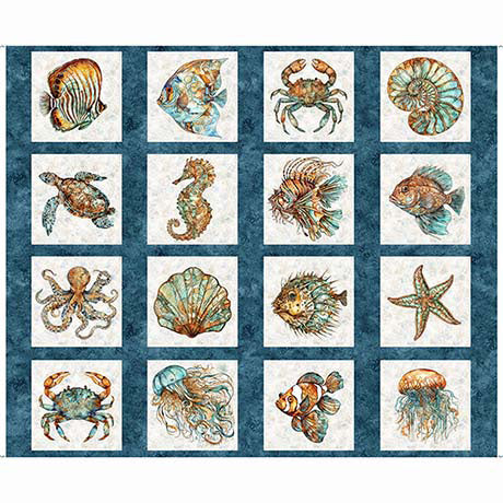 QT Fabrics - Atlantis- Sea Creature Patches Panel - 36