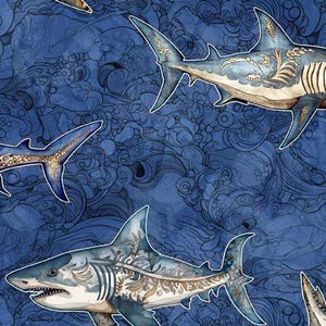 QT Fabrics - Atlantis - Shark Toss Ocean - 1/2 YARD CUT