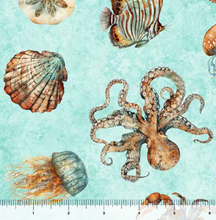 Load image into Gallery viewer, QT Fabrics - Atlantis - Sea Creature Toss Turquoise - 1/2 YARD CUT
