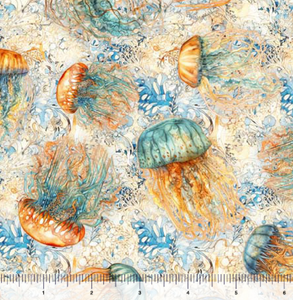 QT Fabrics - Atlantis - Jellyfish Cream - 1/2 YARD CUT