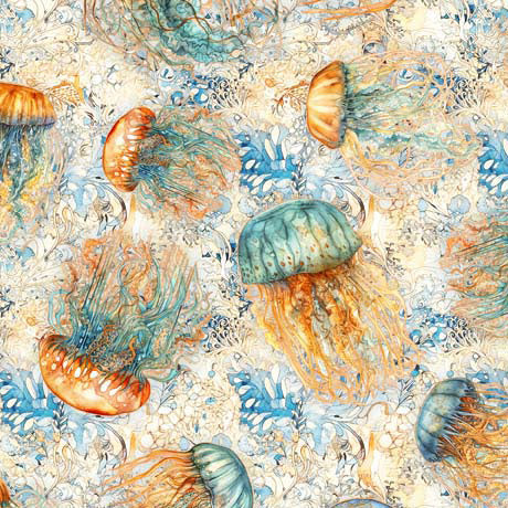 QT Fabrics - Atlantis - Jellyfish Cream - 1/2 YARD CUT