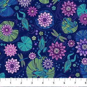 Northcott - Water's Edge Leap Frog Navy - 1/2 YARD CUT