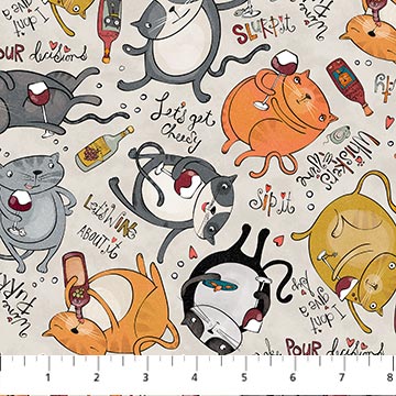 Northcott - Whiskers & Wine - Cats - 1/2 YARD CUT