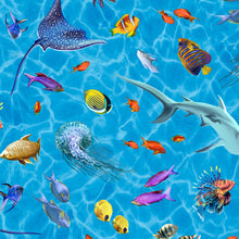 Load image into Gallery viewer, QT Fabrics - Treasures at Sea - Spaced Sealife Lt Blue - 1/2 YARD CUT
