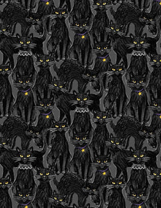 Wilmington Prints - Meow-gical Night - Packed Cats Black - 1/2 YARD CUT