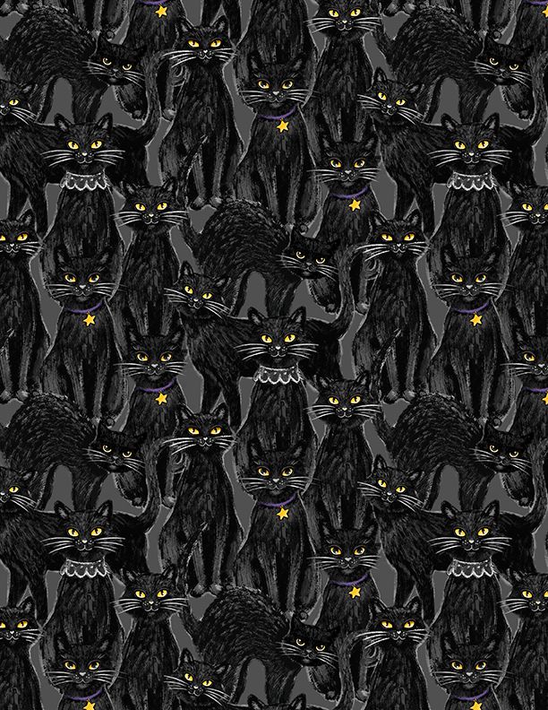 Wilmington Prints - Meow-gical Night - Packed Cats Black - 1/2 YARD CUT