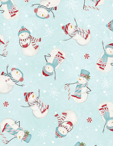 Wilmington Prints - Frosty Merry-Mints - Snowman Toss Teal - 1/2 YARD CUT