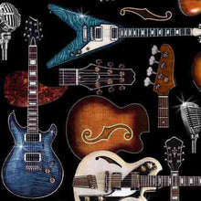 Load image into Gallery viewer, QT Fabrics - Rock n Roll Fantasy - Guitars - 1/2 YARD CUT
