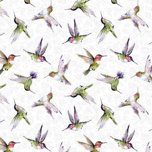 Wilmington Prints - Hummingbird Floral - White Hummingbird Toss - 1/2 YARD CUT