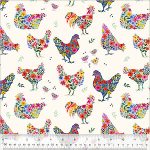 Windham Fabrics - Chicken Littles - Chicks in the Garden Ivory - 1/2 YARD CUT