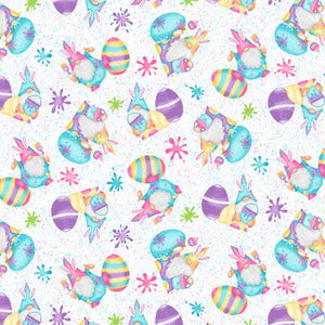 Henry Glass & Co - Hoppy Easter - Multi Paint Splatter Gnomes and Eggs - 1/2 YARD CUT