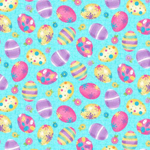 Henry Glass & Co - Hoppy Easter - Blue Easter Egg Toss - 1/2 YARD CUT