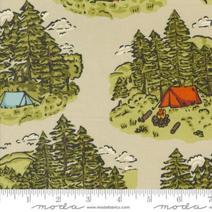 Moda Fabrics - The Great Outdoors - Vintage Camping Landscape Sand - 1/2 YARD CUT