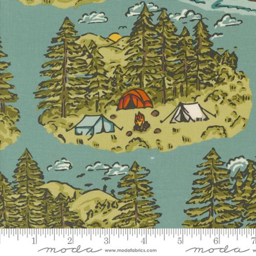 Moda Fabrics - The Great Outdoors - Vintage Camping Landscape Sky - 1/2 YARD CUT